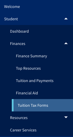 Select Tuition Tax Forms from the Finances menu of the Student menu.