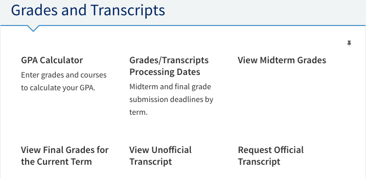 Grades and Transcript tools.
