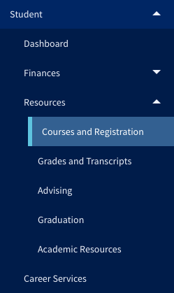 Courses and Registration under Student Resources menu