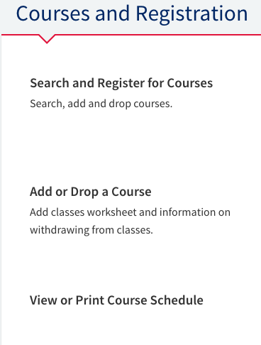 Courses and Registration, view or print course schedule