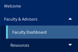 Faculty Dashboard under the Faculty & Advisors menu.