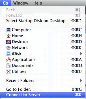 Go menu clicked, select Connect to Server...