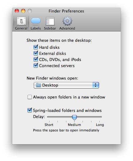Finder Preferences dialog box.