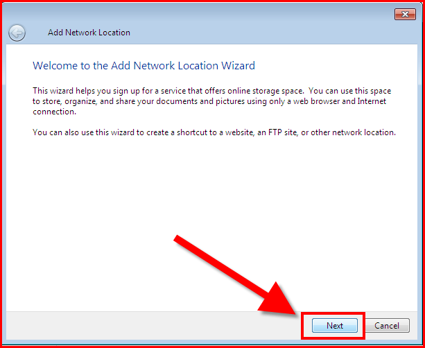 Add network location wizard dialog