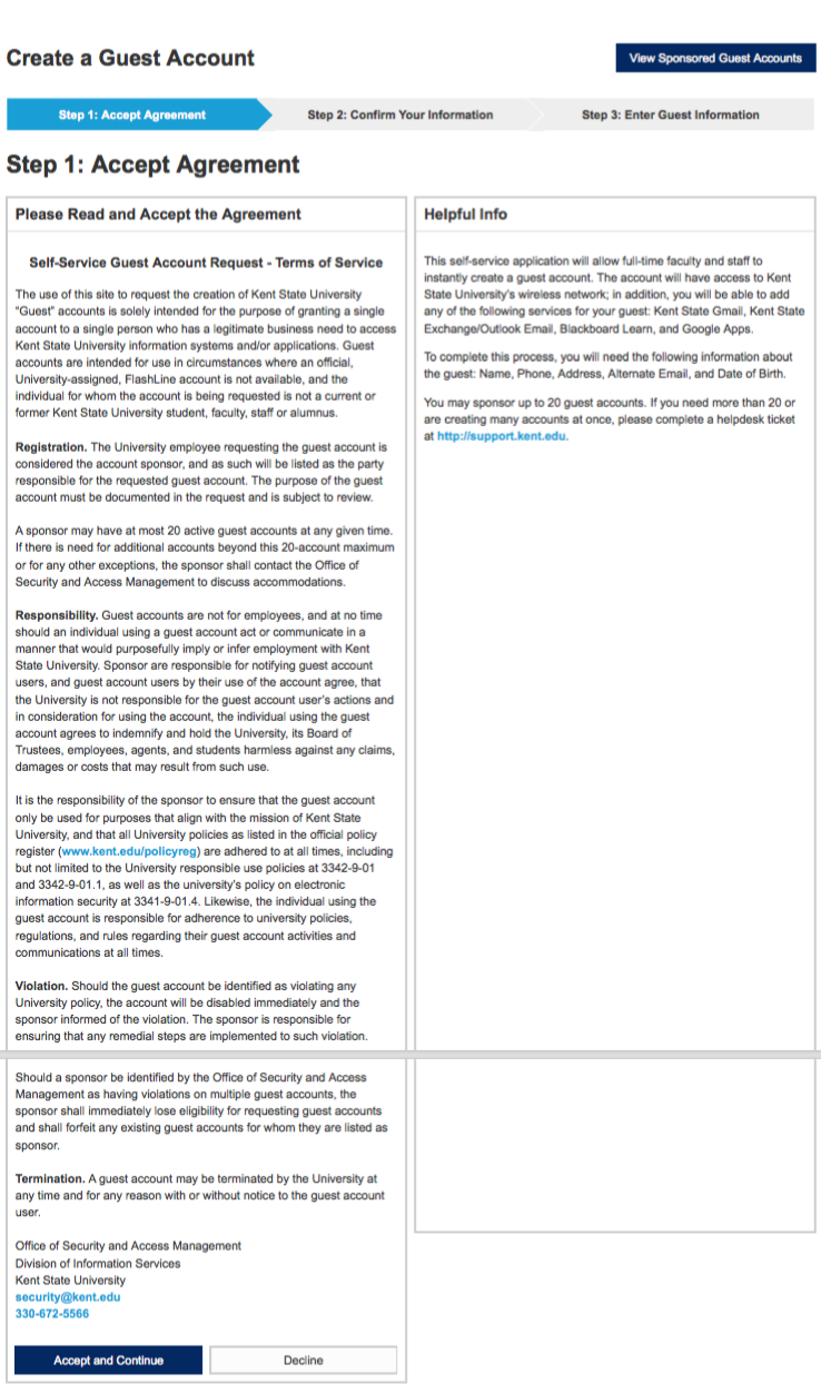 Create Guest account agreement screen