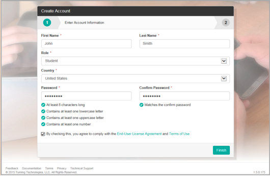 Account information screen