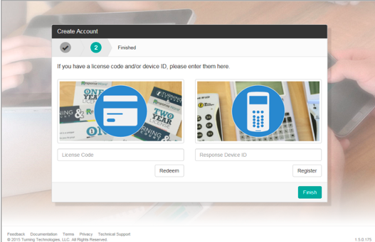 Redeem or Register screen