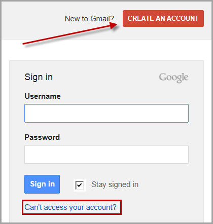 Create new Gmail account link