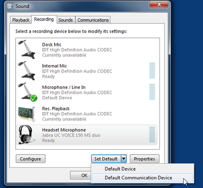 how to set default communication device